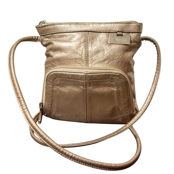 Women's Small Crossbody Bag With Organizer Metallic Gold TIGNANELLO Purse - Picture 1 of 11